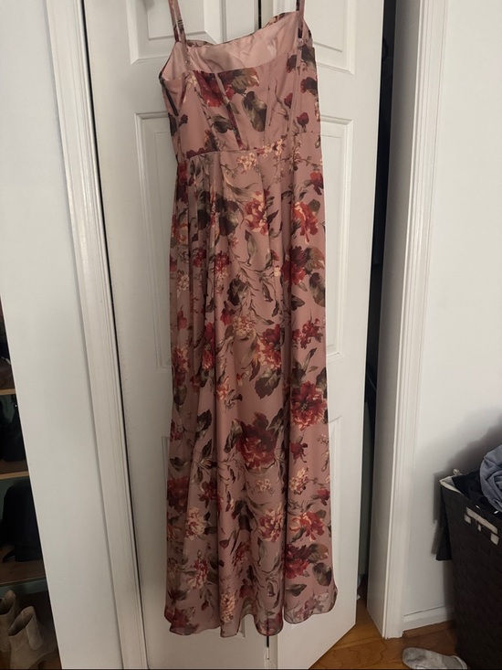 Azazie Strapless Floral Maxi Dress in Dusty Rose and Burgundy - Picture 3 of 3